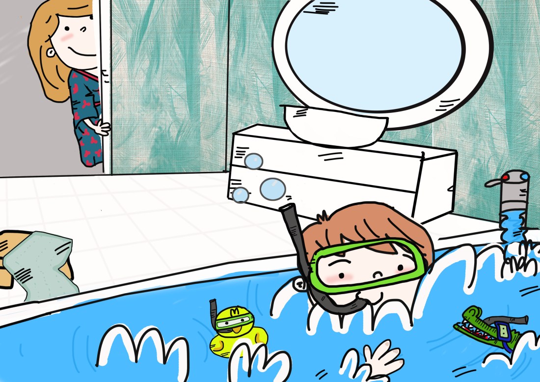 disfrutando del baño como dios manda